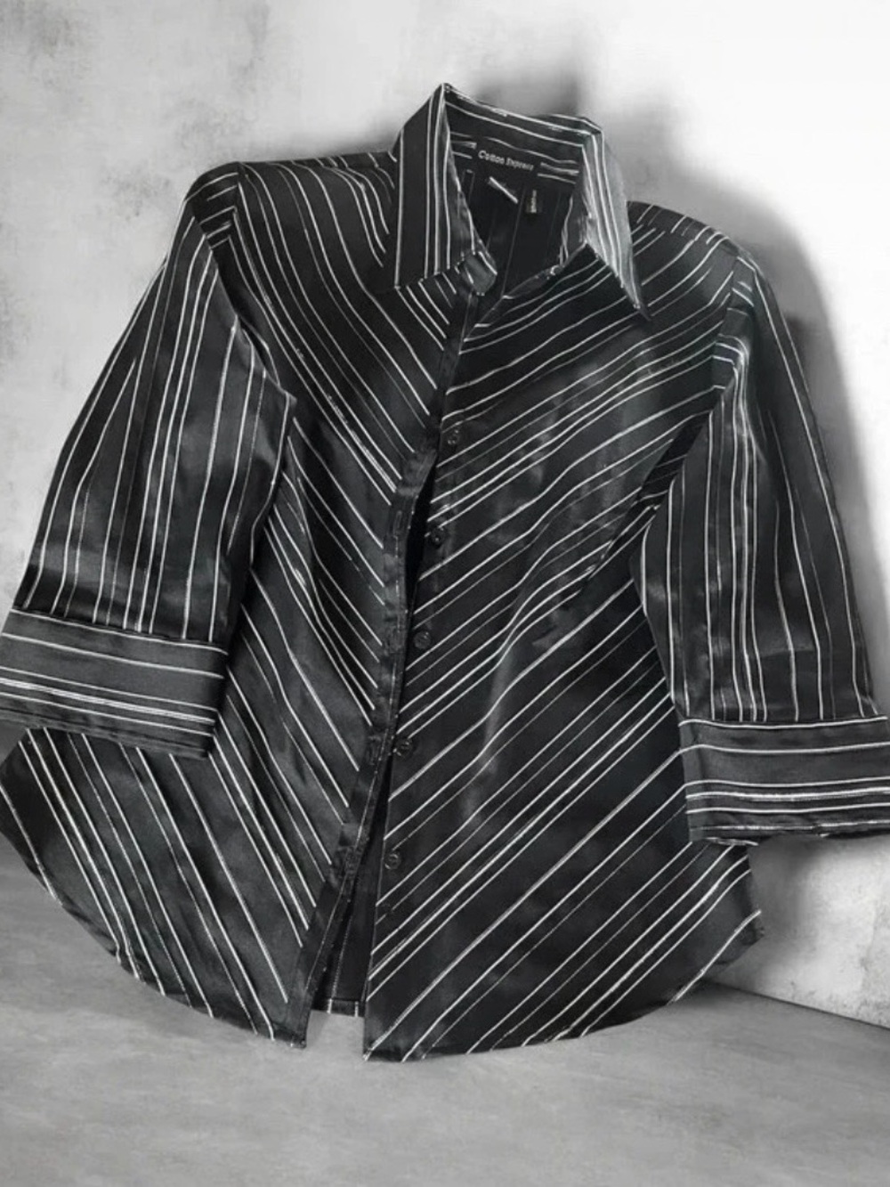 Cotton Express Black Pinstripe Stretch Blouse 635